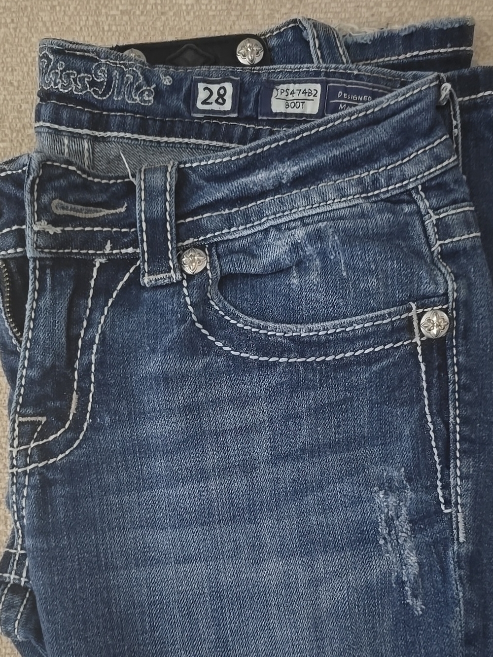 Miss Me Dark Blue Bootcut Jeans with Contrast Stitching